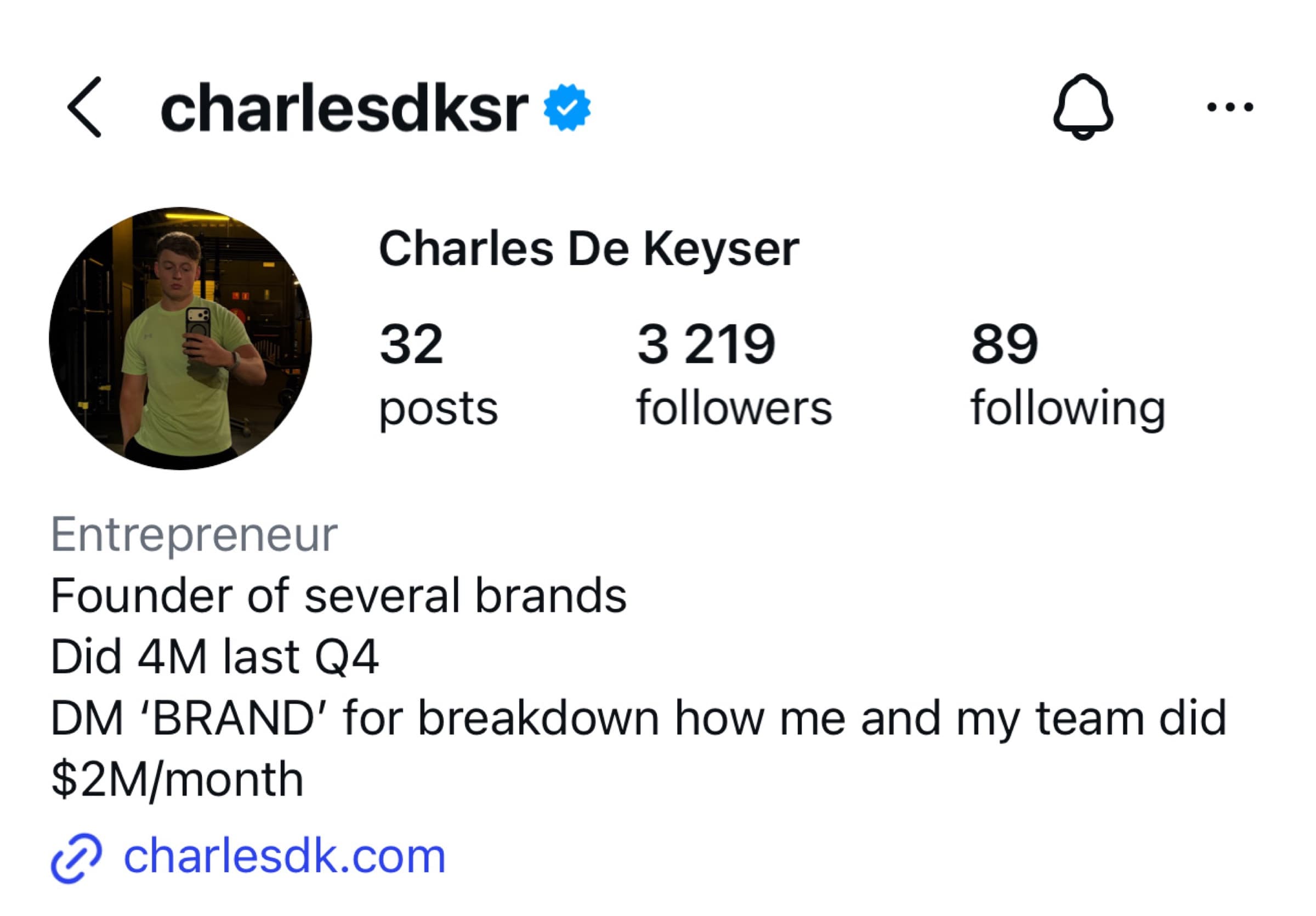 Charles De Keyser profile after working with Lubo Stoev, 32 posts, 3,219 followers