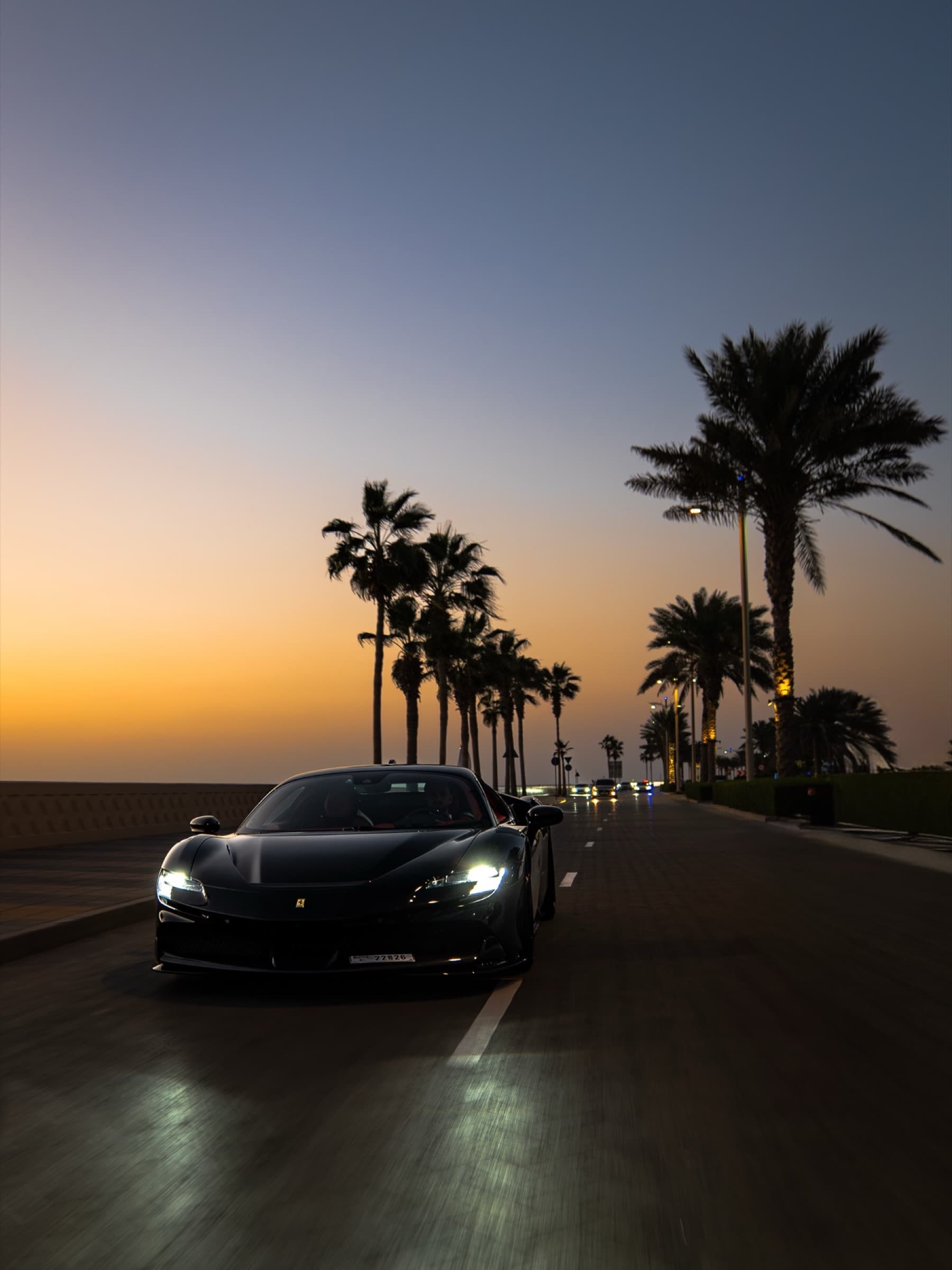 SF90 at dusk, palm boulevard
